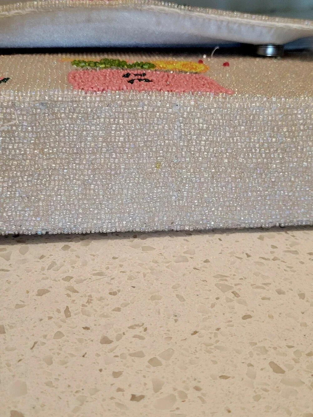 Hand-Beaded White Bag with Colorful Fruit Embroidery